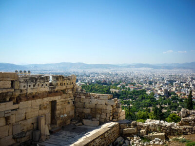 Looking out from Akropolis, Athens, Greece. photo