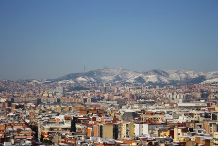 Cityscape of Barcelona with the Mountains Behind