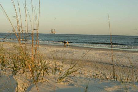 Refuge visitors walk on the beach photo