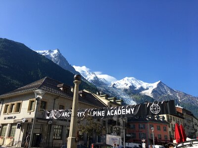 View of the Mont Blanc and glacier from Chamonix, France photo