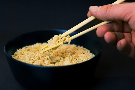 Black Bowl Noodles Chopsticks photo