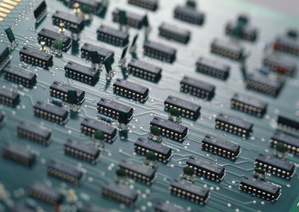 Closeup of a printed circuit board with components photo