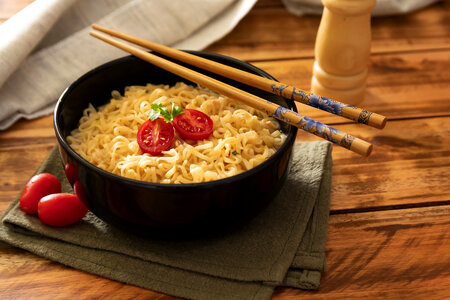 Noodles with tomatoes photo