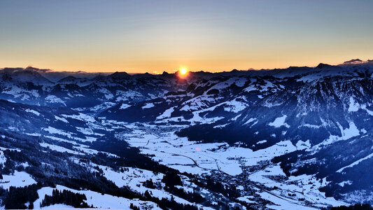 Sunrise over the snowy Alps landscape