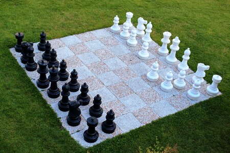 Chess pieces white against black rush photo