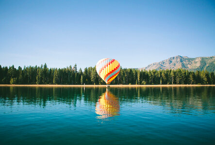 Hot Air Balloon touching down on Lake Tahoe photo