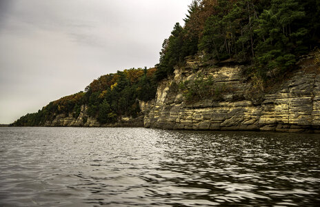 Rocky Shoreline with trees and Autumn Leaves