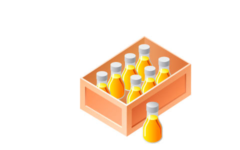 A wooden box of bottles photo
