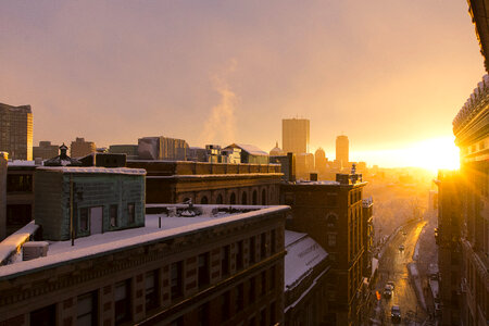 Sunset over cityscape of Boston, Massachusetts photo