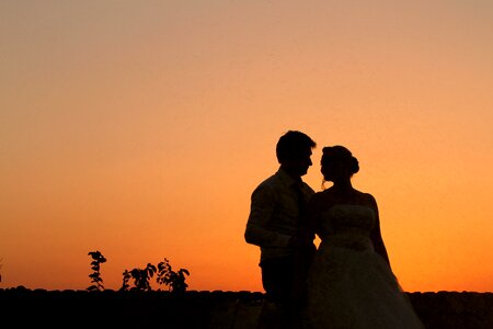 Bride groom sunset photo