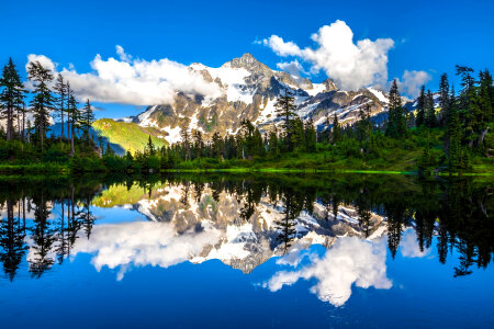 Picture Lake reflections landscape around Mount Baker, Washington