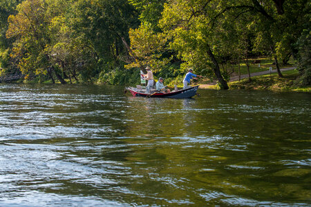 Group fly fishing from drift boat on White River-1