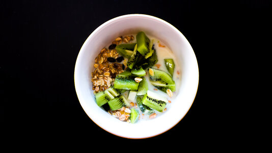 Breakfast with Oatmeal with Kiwi, Top View photo