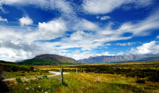 Hills and the New Zealand under the sky and clouds photo