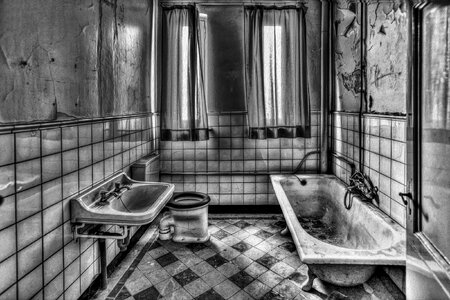 Bath indoor black and white photo