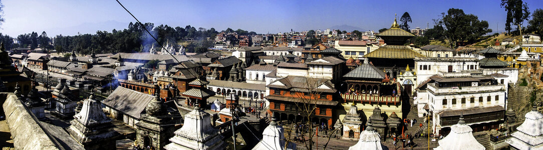 Panorama of the Pashupatinath Temple and buildings in Kathmandu, Nepal photo