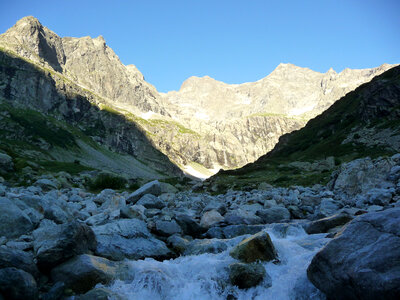 High Mountains and rushing river photo