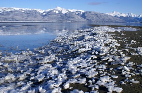 Snowy beach in Glacier Bay