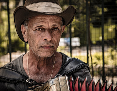 HDR Portrait of Man with Accordion photo