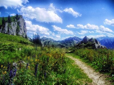 Sky clouds mountain path