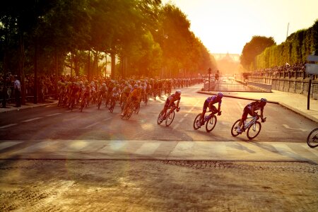 Cyclists Race Tour De France Paris Stage photo