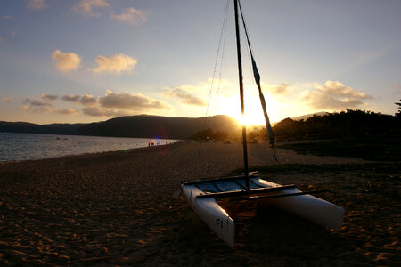 Sunset on the beach with boat