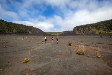 Hikers on Kīlauea Iki Trail