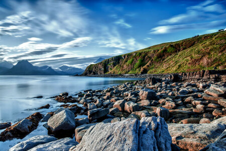 Coastal View with Rocks and Hills photo
