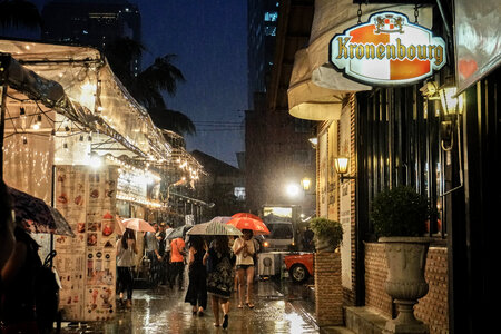 Rain at the night market in Bangkok, Thailand photo
