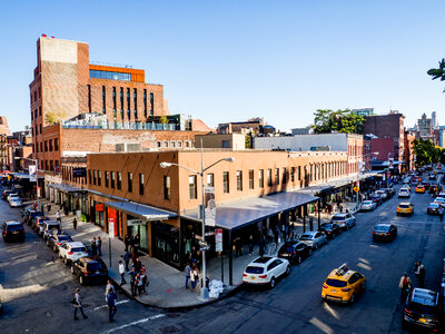 NYC Street with People and Shops photo