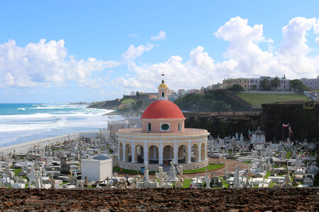 Cemetery by the ocean landscape in San Juan, Puerto Rico photo
