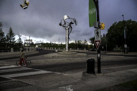 Statue in the middle of square of the city in Saskatoon photo