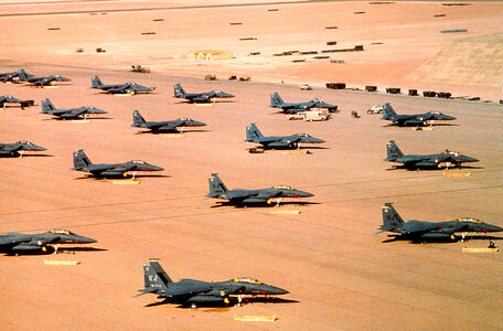 F-15Es parked during Operation Desert Shield in the Gulf War photo