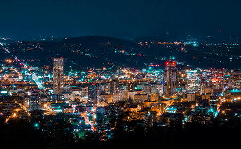 Night Cityscape with lights in Portland, Oregon photo