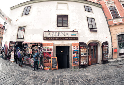 Tourists walking in the Historic old town of Cesky Krumlov photo