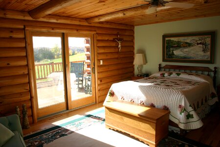 Cabin log home bedroom