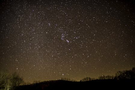 Lots of Stars night Sky with hills in Echo Bluff State Park, Missouri photo