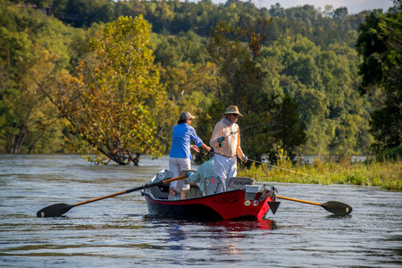 Group fly fishing from drift boat on White River-2
