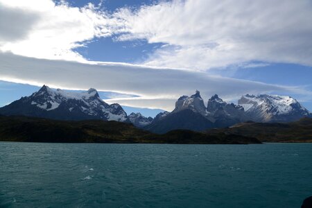 Pehoe Lake and Los Cuernos in the Torres del Paine National Park photo