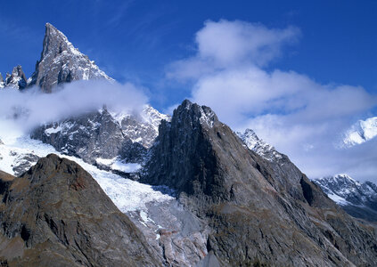 Mountain landscape with snow and clear blue sky photo