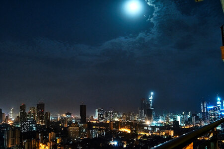 Moon in the sky over the city photo