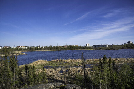 Houses across from Niven Lake in Yellowknife