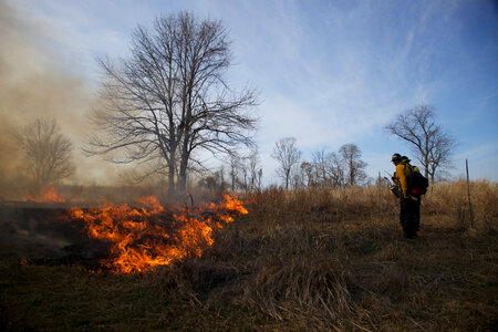 Two firefighters outside of burn area