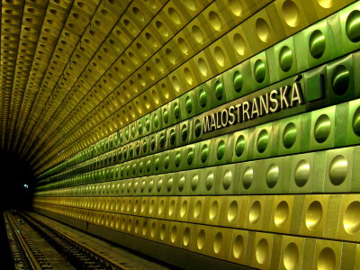 Colorful wall of Malostranska underground subway station photo