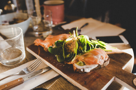 Salmon Toasts for Brunch in a Restaurant photo