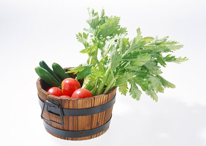 Composition with raw vegetables and basket photo