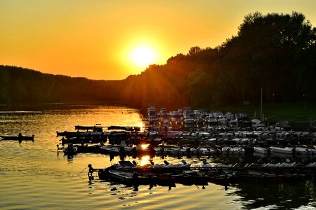 Boats river sunrise photo