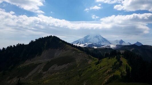 The snow capped Bake mountain in the North Cascade mountains photo