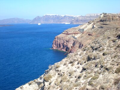 View to the sea of Santorini island in Greece photo