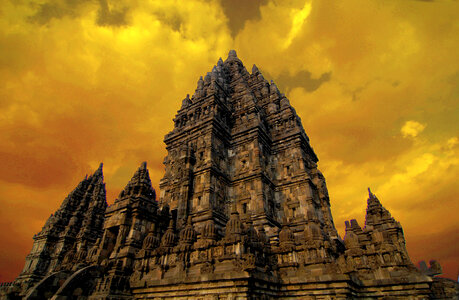 Ancient Towers and orange skies photo